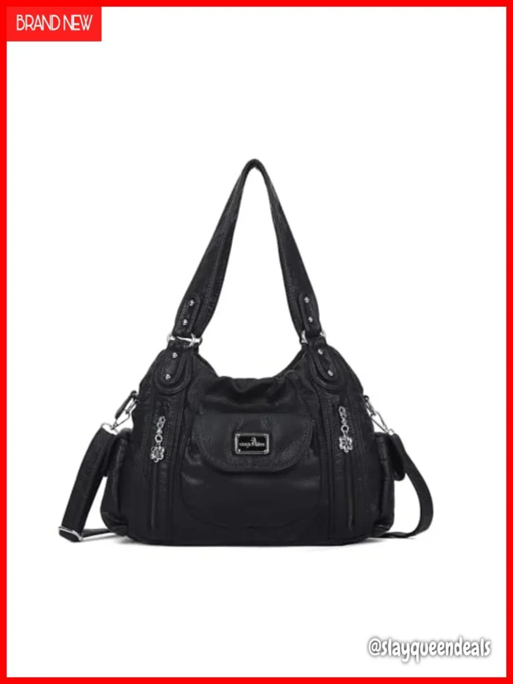 Large Faux Leather Hobo Tote Satchel Shoulder Bag - 14.2x4.8x9.5 inches